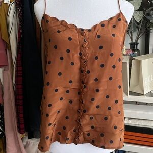 NWT Sezane Brown color Polka Dot Ruffle Trim Cami Top